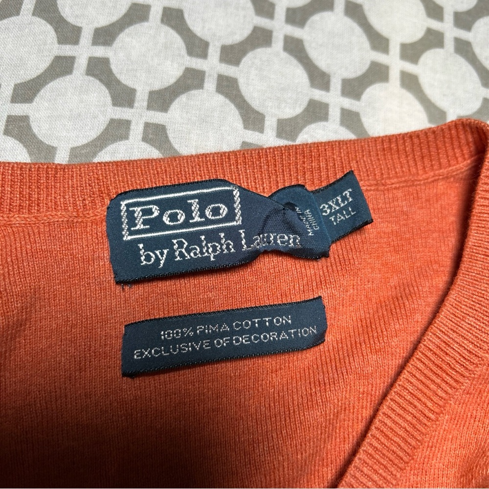 Ralph Lauren Men's V-Neck Sweater in Bright Orange - Picture 2 of 5